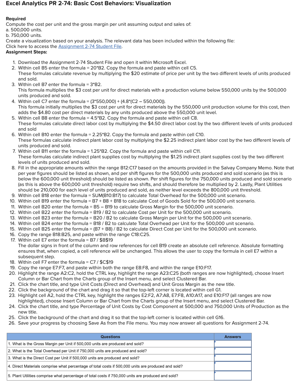 Solved Excel Analytics 2-74: Basic Cost Behaviors: | Chegg.com