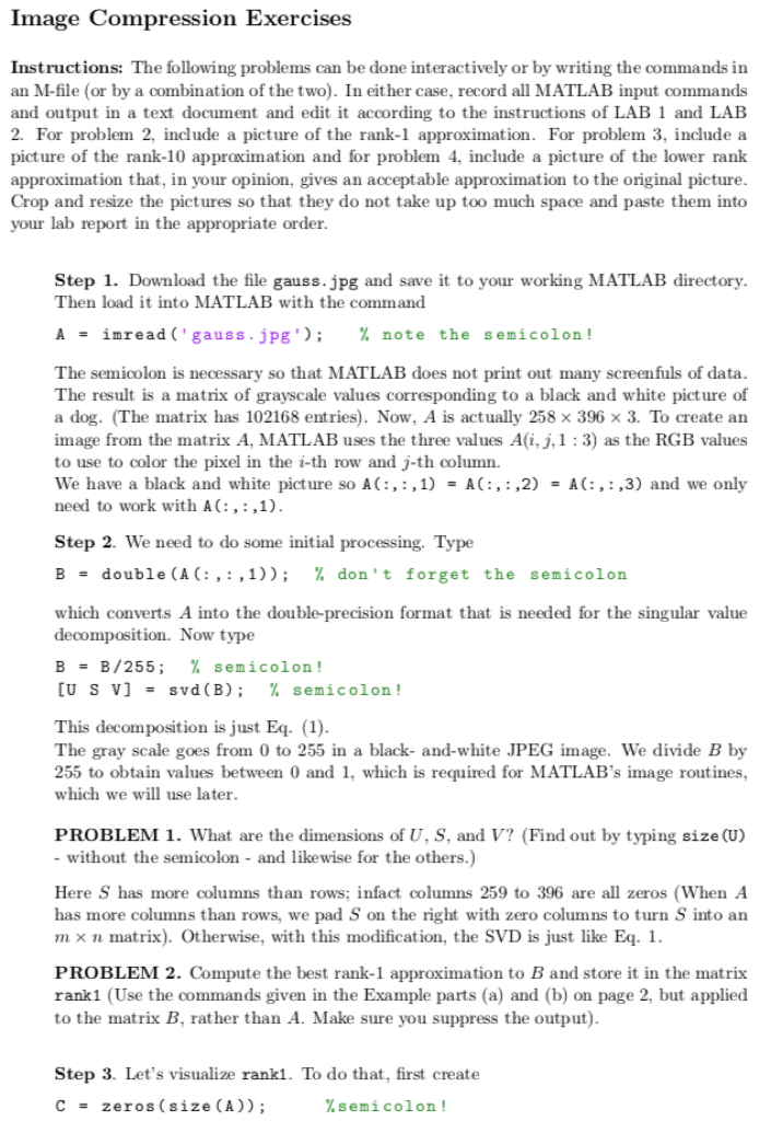 Image Compression Exercises Instructions: The | Chegg.com