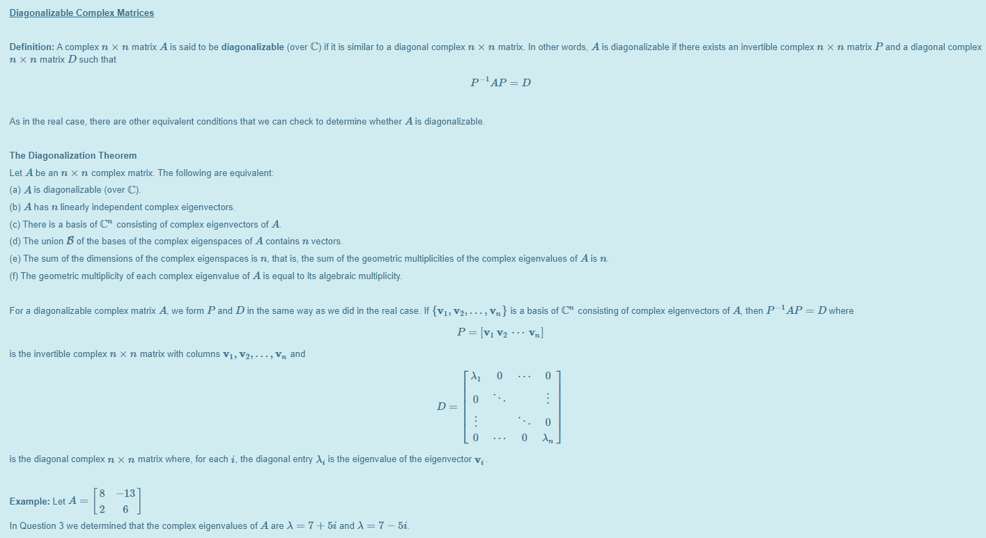 Solved Diagonalizable Complex Matrices Definition: A Complex | Chegg.com