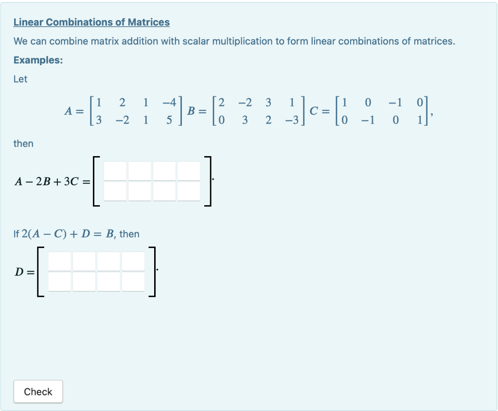 Solved Linear Combinations Of Matrices We Can Combine Matrix | Chegg.com