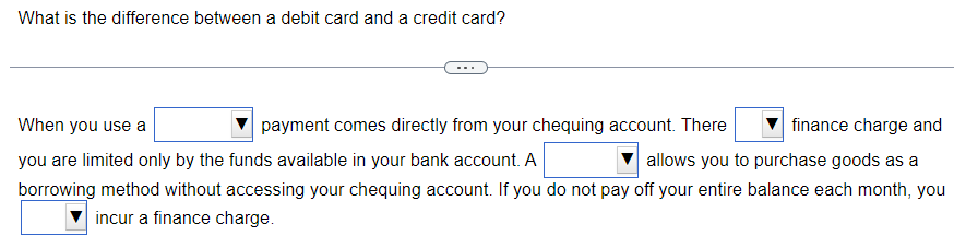 Solved Blanks 1. debit card/credit card 2. is a/is no 3. | Chegg.com
