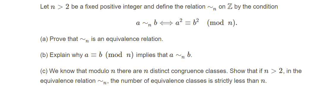 Solved Let n > 2 be a fixed positive integer and define the | Chegg.com