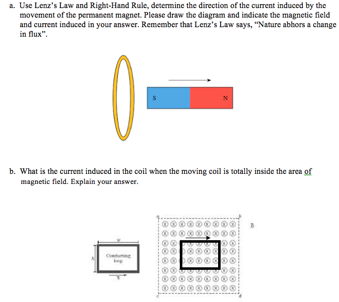 Solved a. Use Lenz's Law and Right-Hand Rule, determine the | Chegg.com