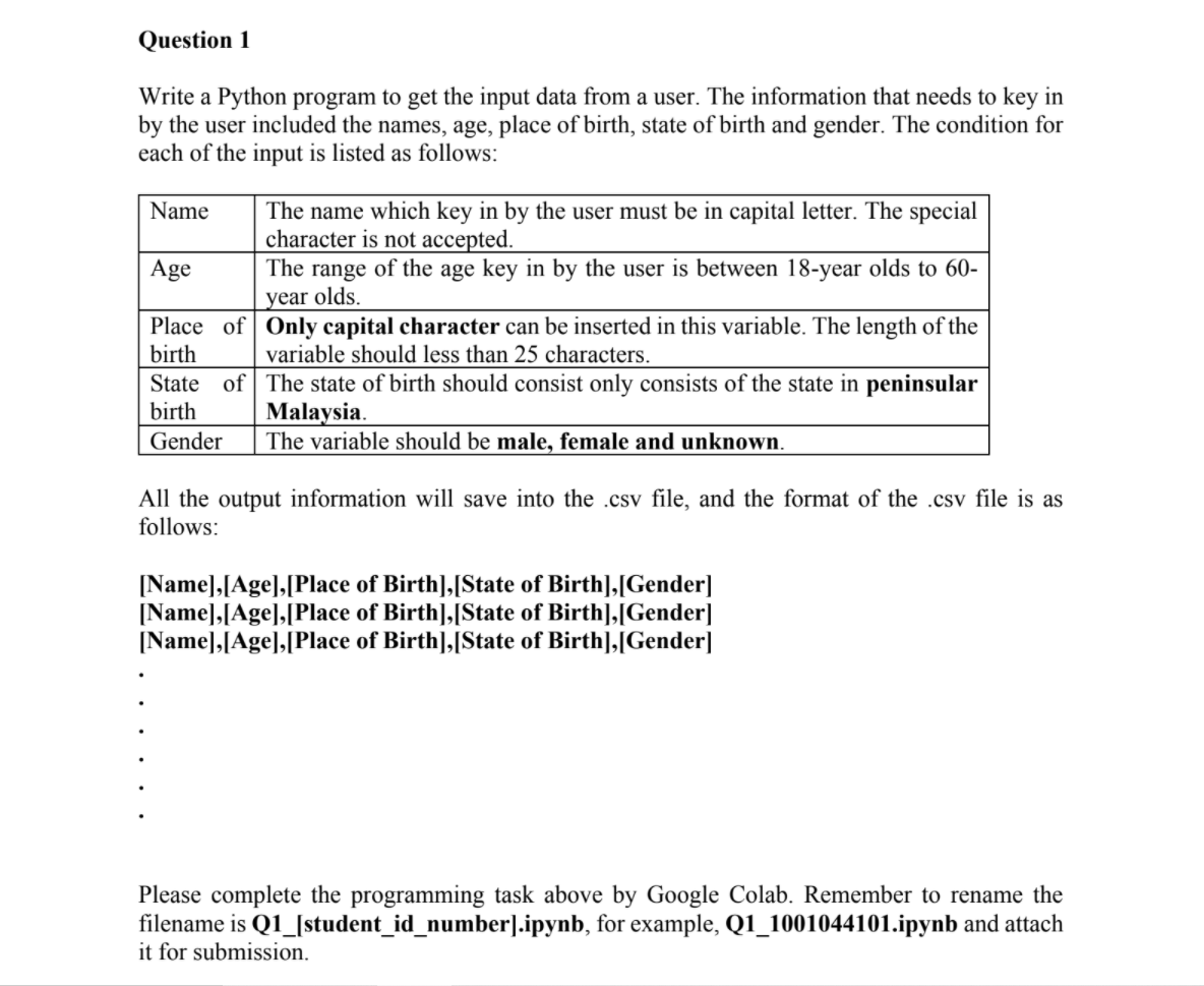 Question 1 Write a Python program to get the input | Chegg.com