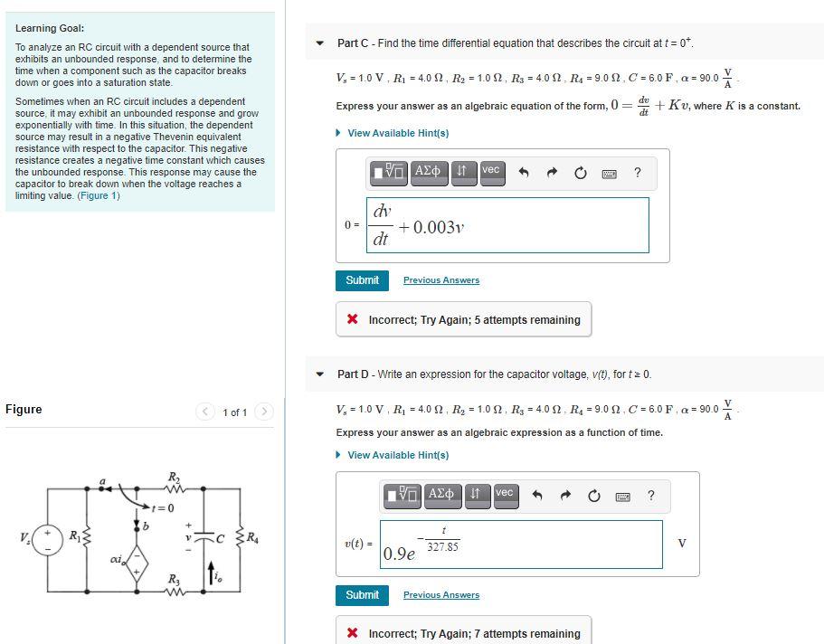 Solved Part A - Find The Initial Voltage Across The | Chegg.com