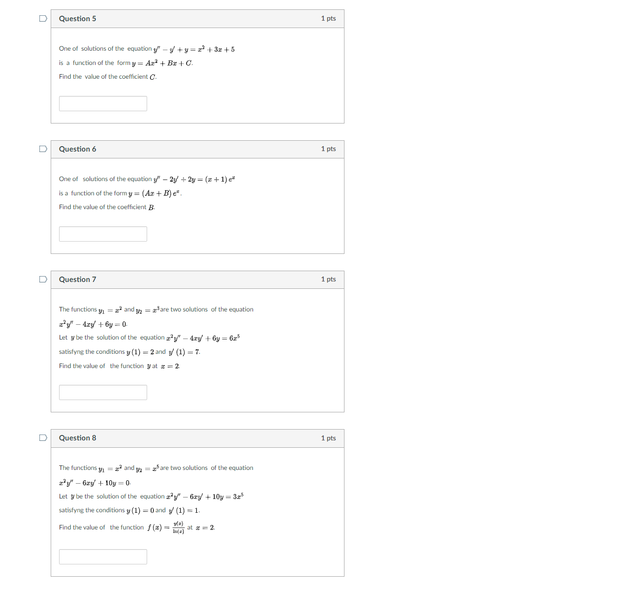 Solved Question 5 1 pts One of solutions of the equation y - | Chegg.com