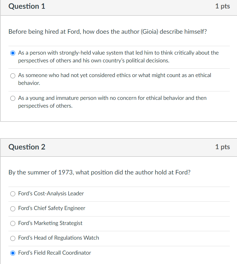 Solved Question 1 1 pts Before being hired at Ford, how does | Chegg.com