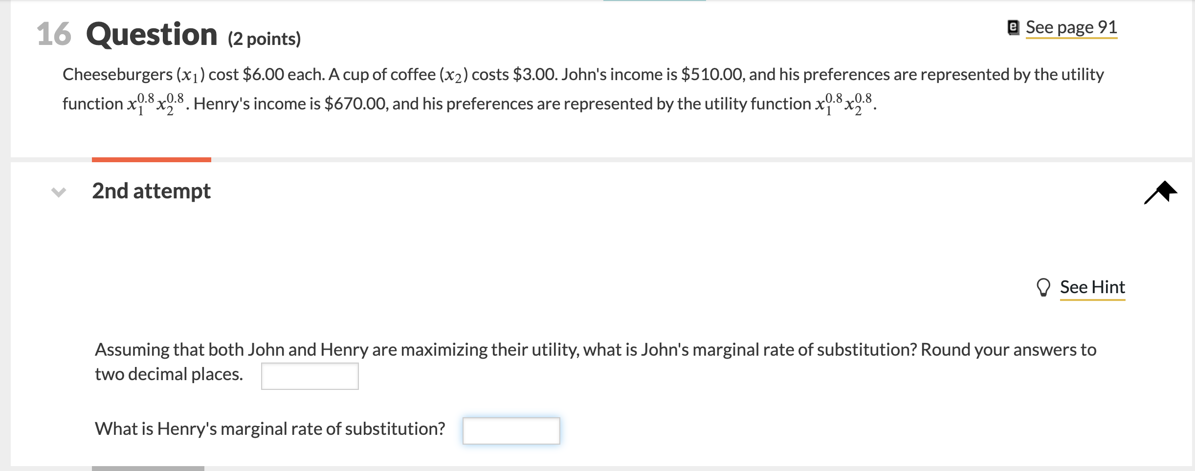 Solved 16 Question (2 points) @ See page 91 Cheeseburgers | Chegg.com