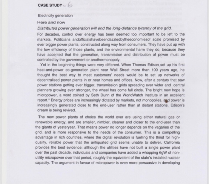 Solved 6 CASE STUDY generation Here and now Distributed | Chegg.com