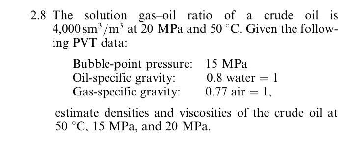 Solved 2.8 The solution gas-oil ratio of a crude oil is | Chegg.com