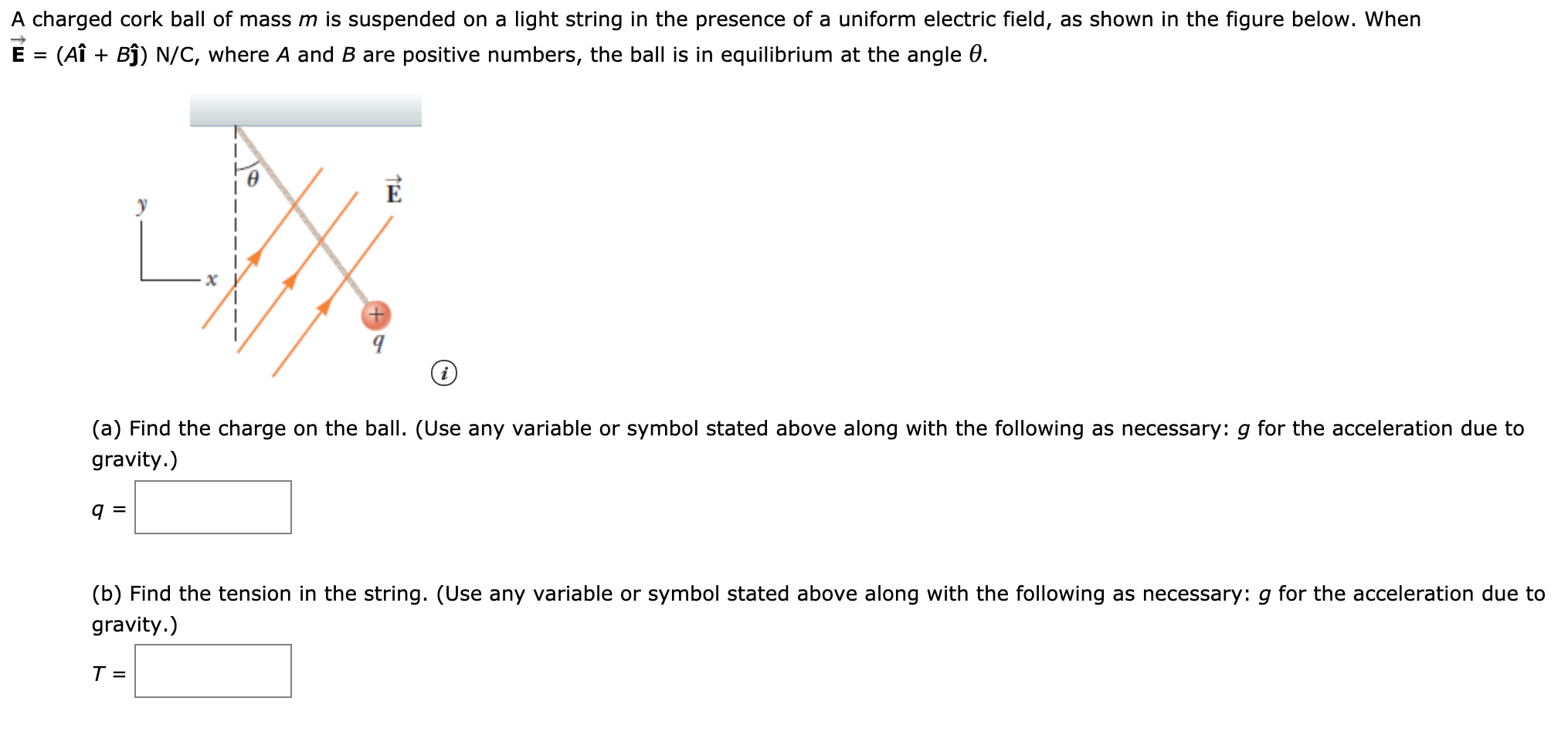 A Charged Cork Ball Of Mass M Is Suspended On A Light Chegg Com