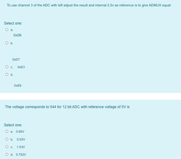 Solved To use channel 3 of the ADC with left adjust the | Chegg.com