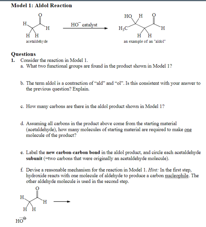 Solved Model 1: Aldol Reaction Questions 1. Consider The 