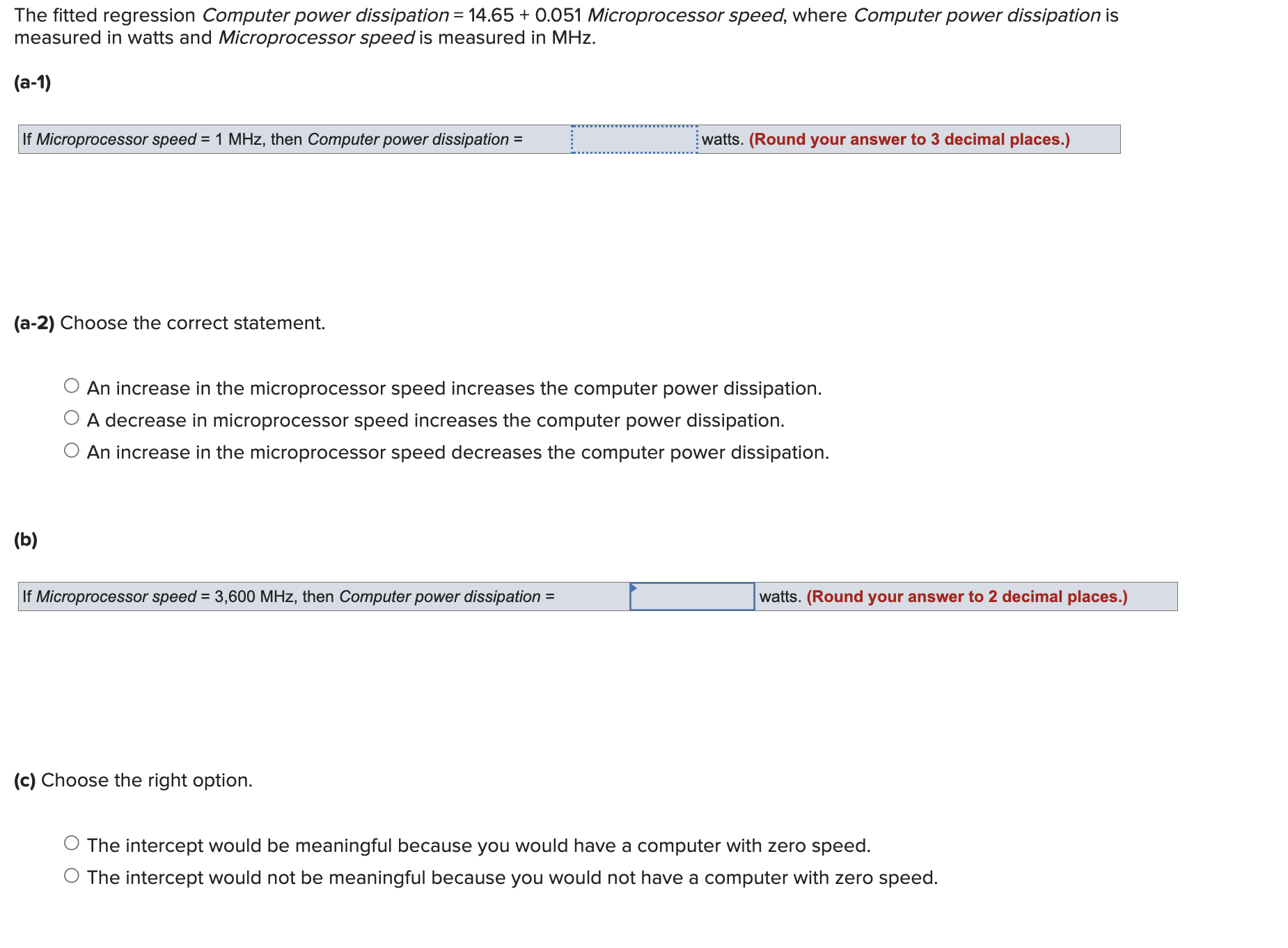 Solved The fitted regression Computer power dissipation | Chegg.com