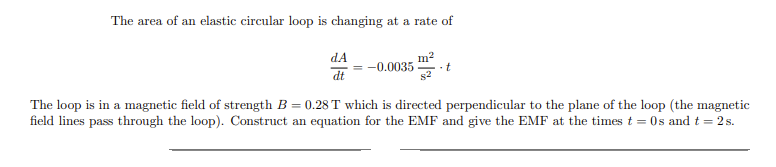Solved The area of an elastic circular loop is changing at a | Chegg.com
