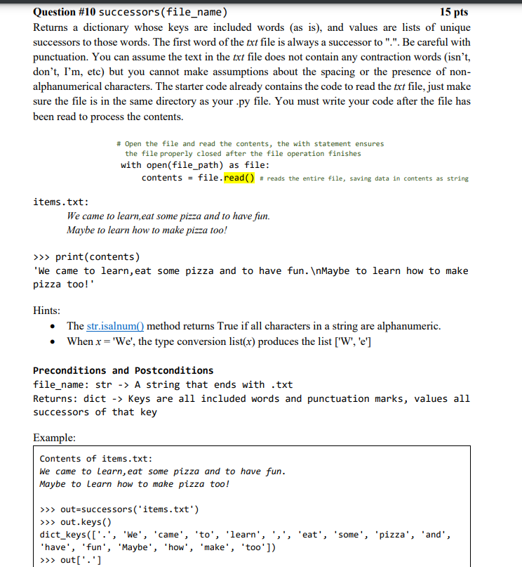 Solved Question #10 ﻿successors (file_name)Returns a | Chegg.com