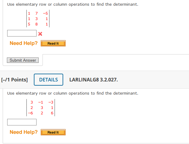 Solved Use elementary row or column operations to find the Chegg