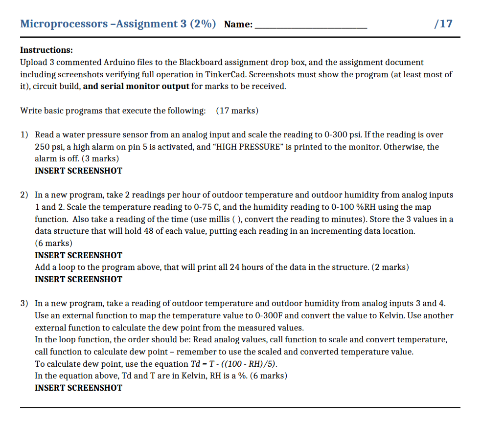 Solved Microprocessors -Assignment 3 (2%) Name: /17 | Chegg.com