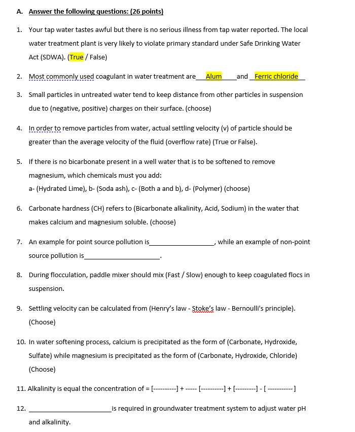 Solved A. Answer the following questions: (26 points) 1. | Chegg.com