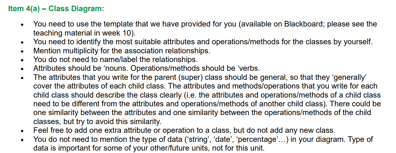 Solved Item 4(a) – Class Diagram: You need to use the | Chegg.com