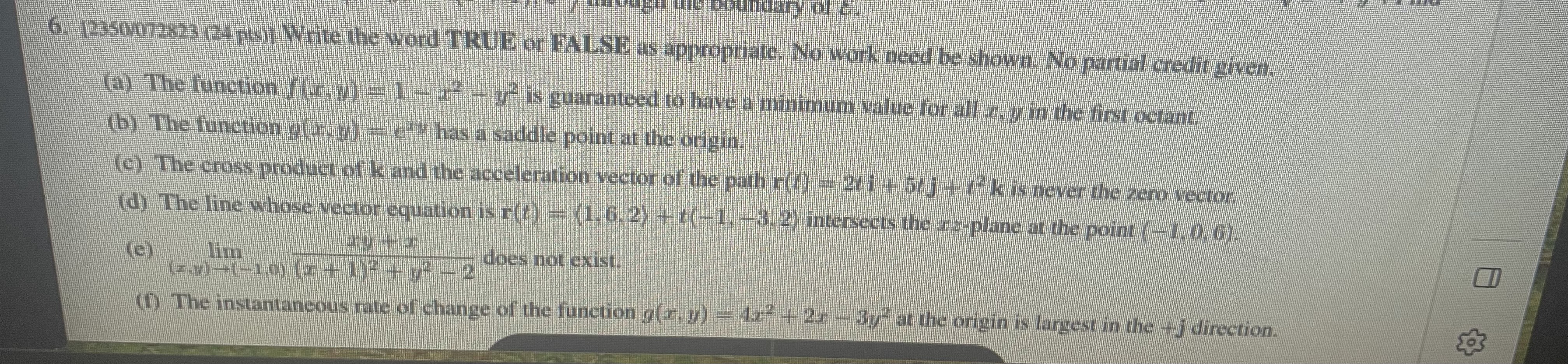 6. 12350072323 (24 pts)J Write the word TRUE or FALSE | Chegg.com