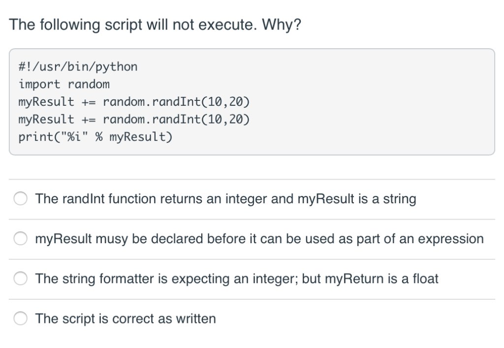 Solved The following script will not execute. Why? #1 | Chegg.com