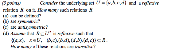 Solved (3 points) Consider the underlying set U = {a,b,c,d) | Chegg.com