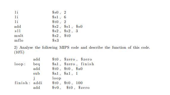 Solved Question 3 Observe the following MIPS code. (20%) 1) | Chegg.com