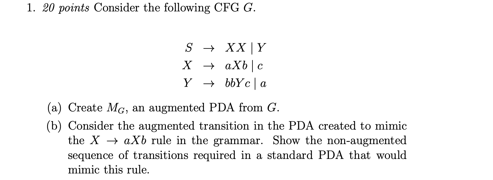 Solved 1. 20 points Consider the following CFG G. | Chegg.com