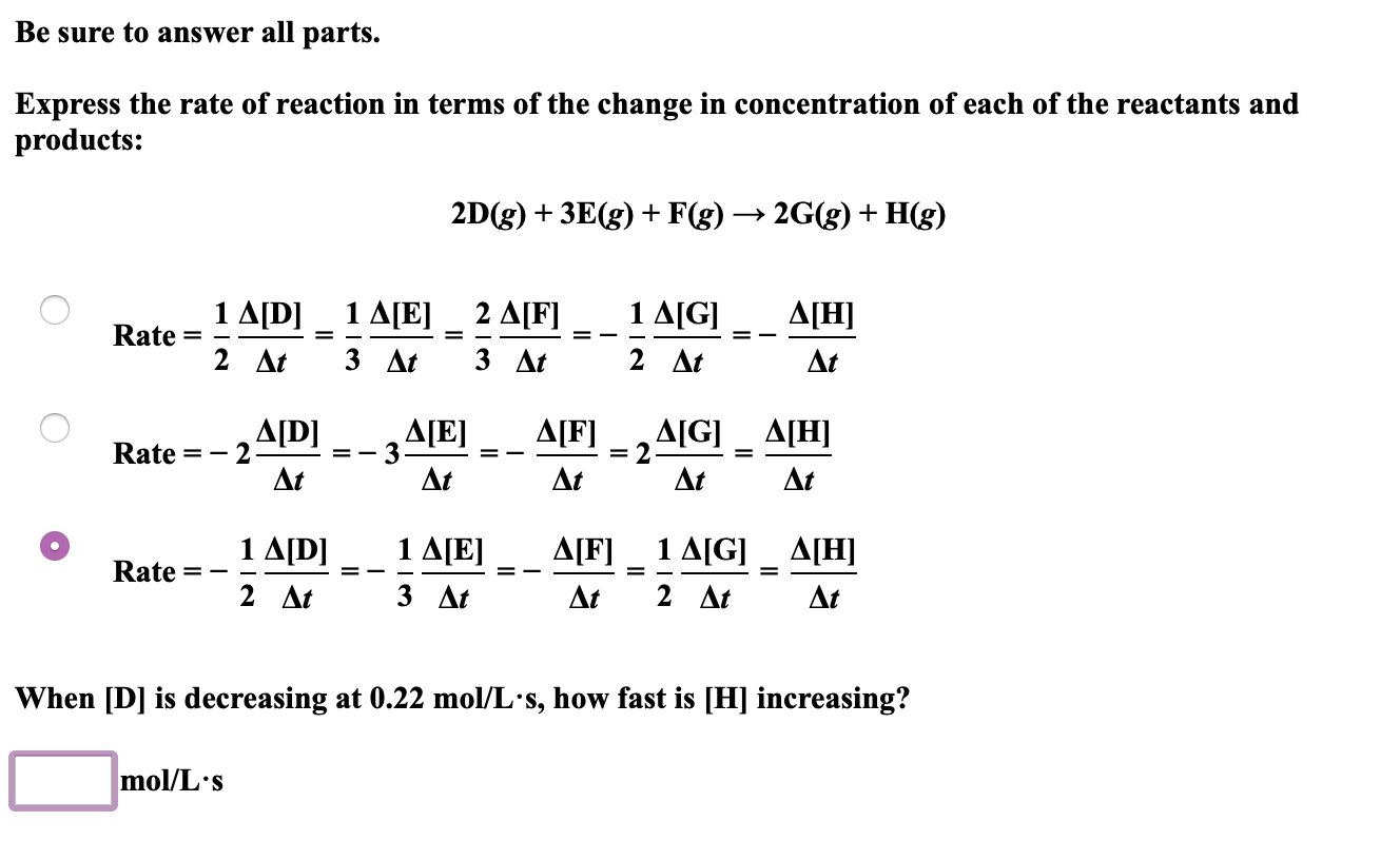 Solved Be Sure To Answer All Parts Express The Rate Of R Chegg Com