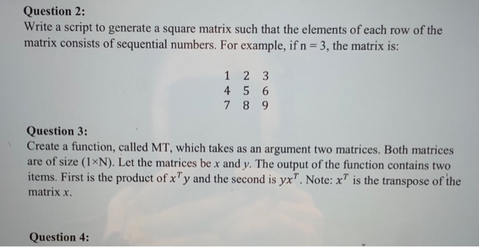 Solved Question 2: Write a script to generate a square | Chegg.com