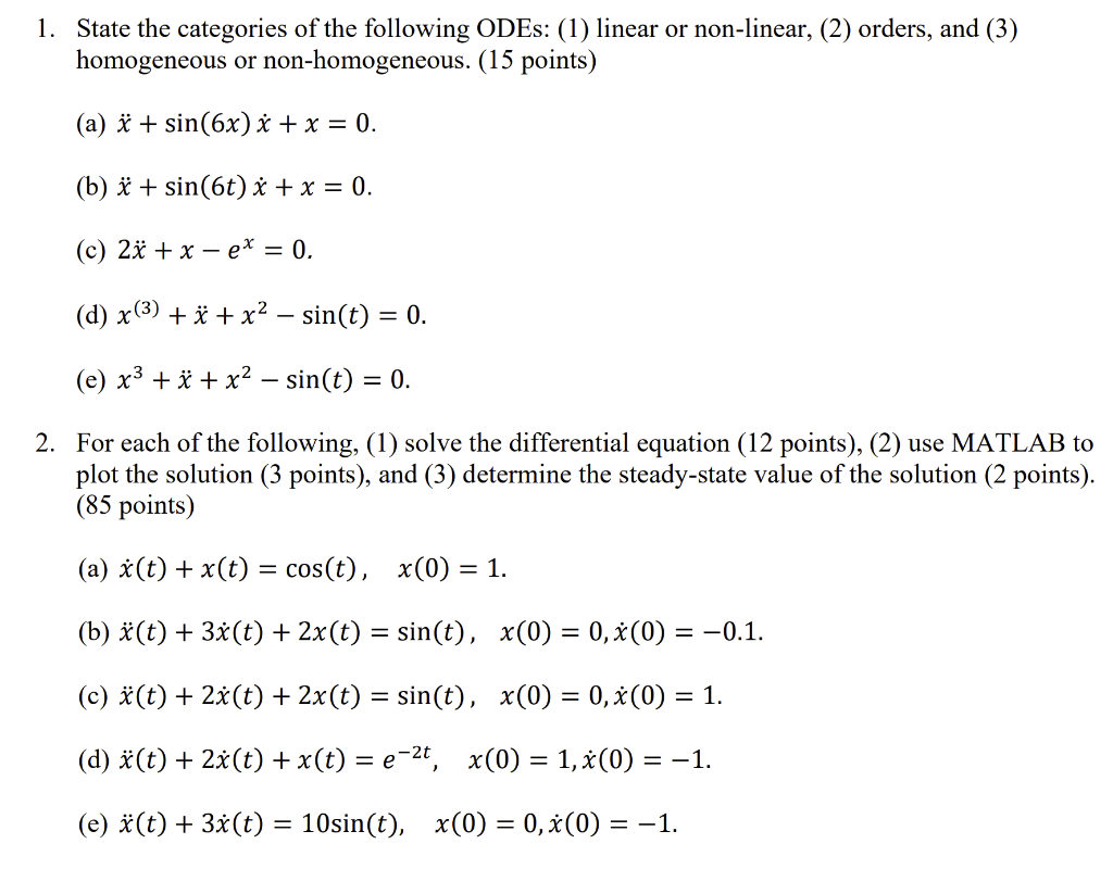 Solved 1. State the categories of the following ODEs: (1) | Chegg.com