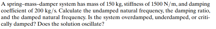 Solved A spring-mass-damper system has mass of 150 kg, | Chegg.com