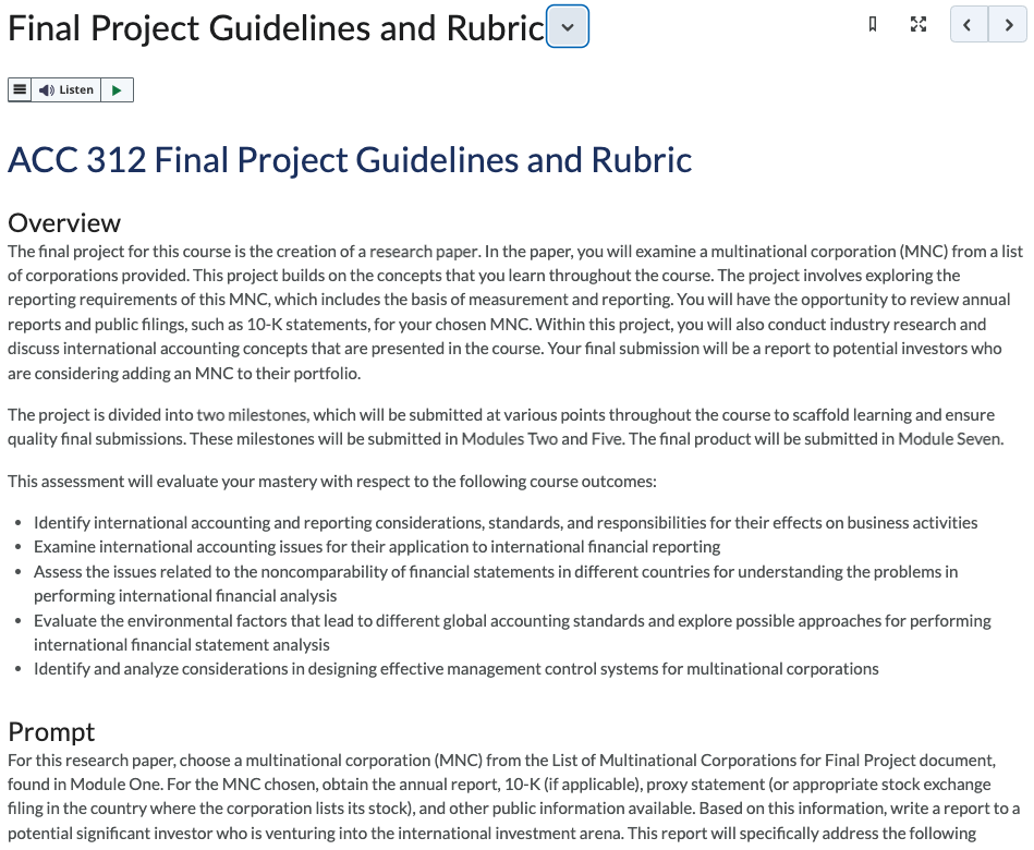 Solved Final Project Guidelines And Rubric ACC 312 Final | Chegg.com