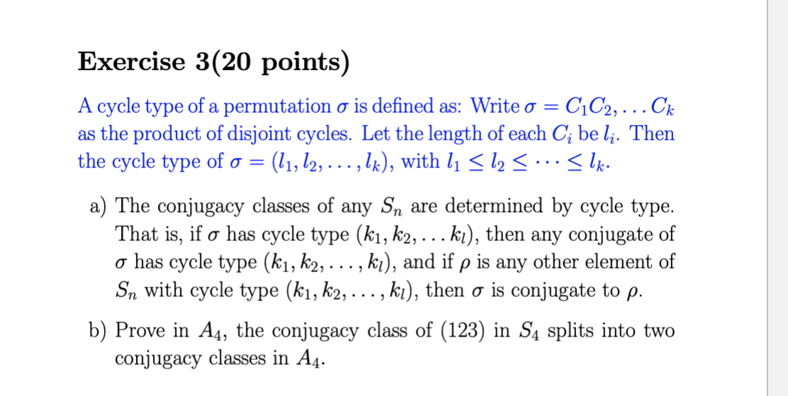Solved Exercise 3(20 points ) A cycle type of a permutation | Chegg.com
