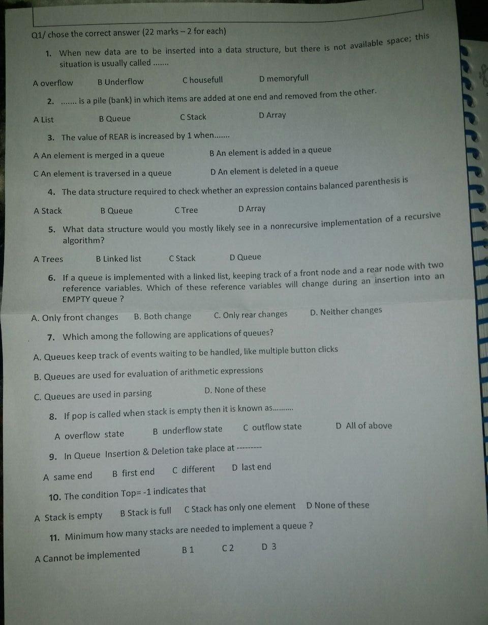Solved Q1/ chose the correct answer (22 marks - 2 for each) | Chegg.com