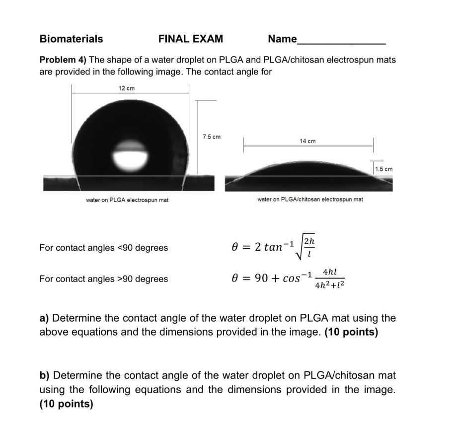 Solved Problem 4) The shape of a water droplet on PLGA and | Chegg.com