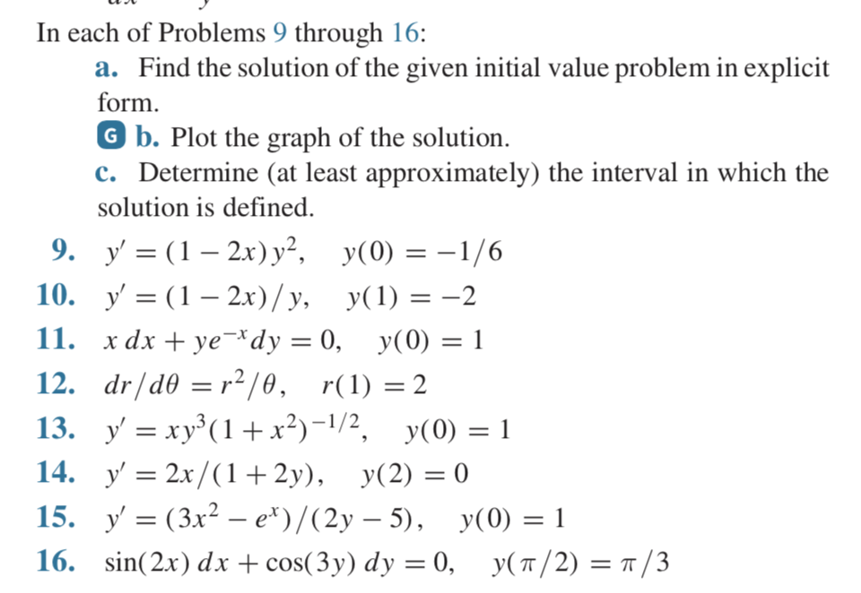 Solved In each of Problems 9 through 16: a. Find the | Chegg.com