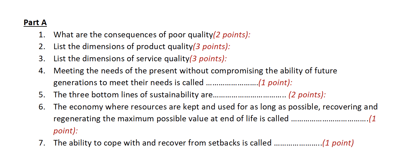 Solved Part A 1. What Are The Consequences Of Poor Quality(2 | Chegg.com