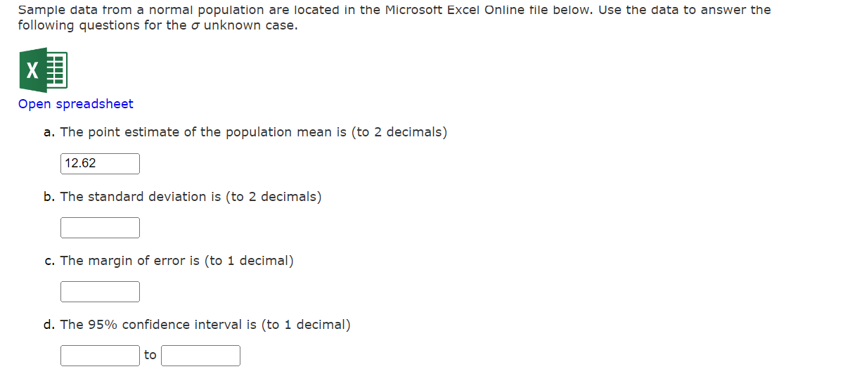 Solved Sample data trom a normal population are located in | Chegg.com