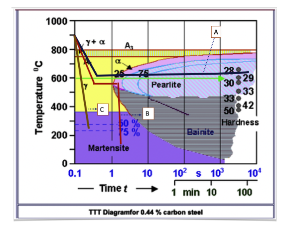 Solved In the TTT diagram below, give information about the | Chegg.com