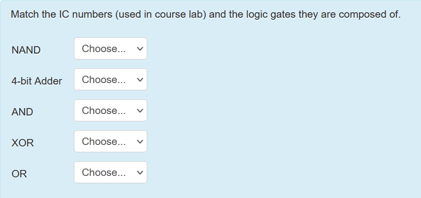 Solved Match the IC numbers (used in course lab) and the | Chegg.com