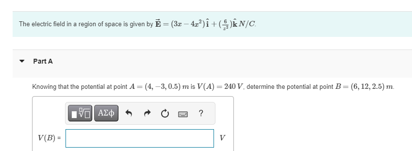 Solved The electric field in a region of space is given by | Chegg.com