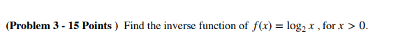 Solved (Problem 3 - 15 Points ) Find the inverse function of | Chegg.com