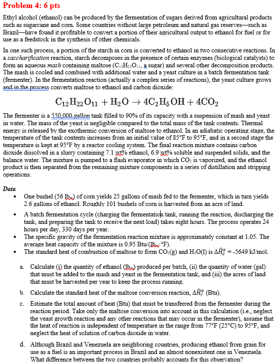 Solved Problem 4 6 pts Ethyl alcohol (ethanol) can be