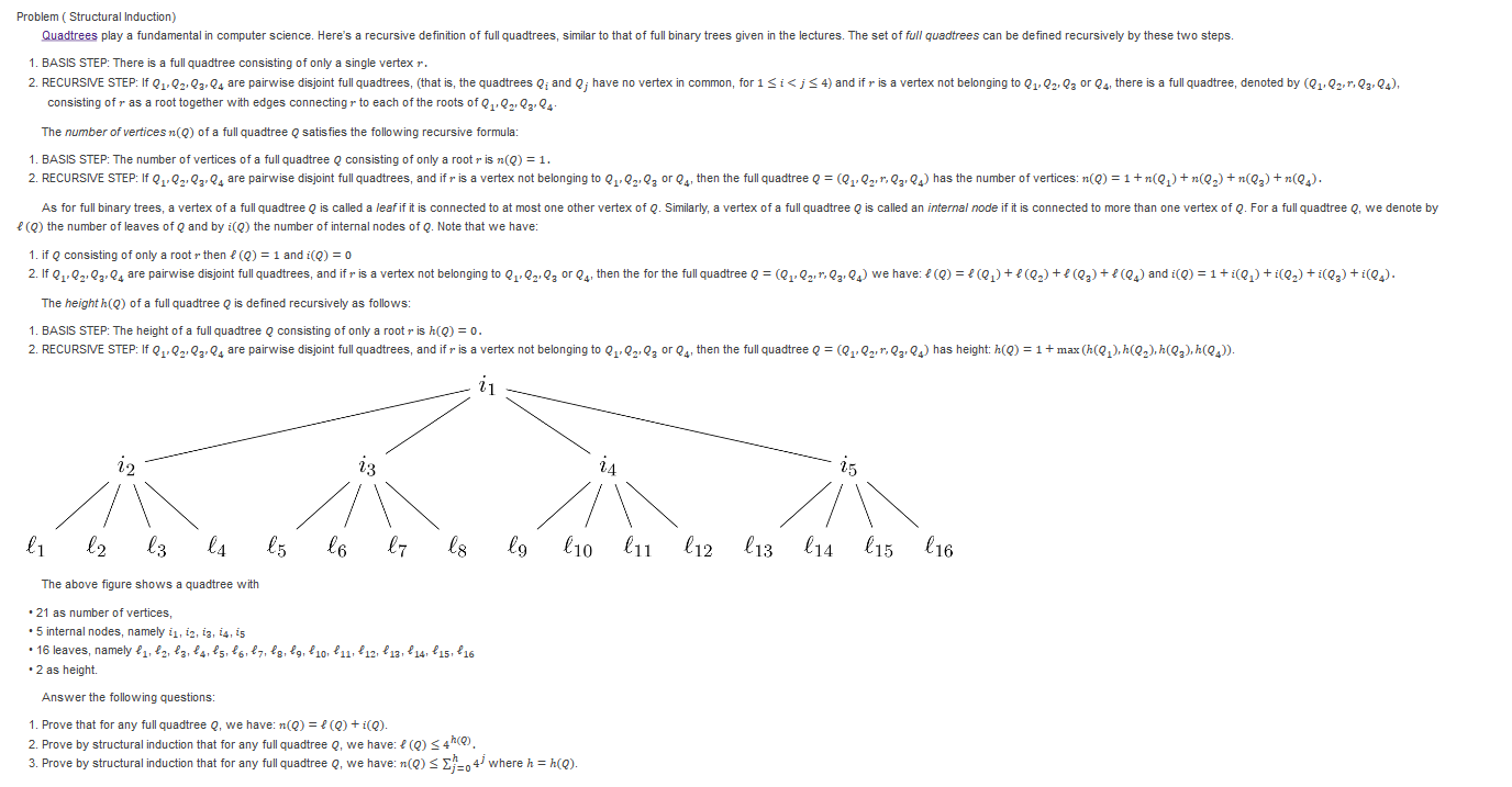 Problem Structural Induction) Quadtrees play a | Chegg.com