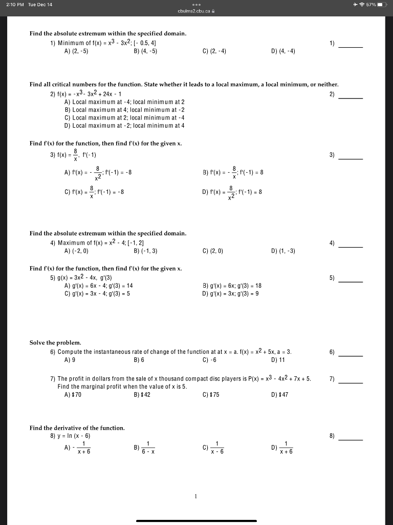 Solved 2:10 PM Tue Dec 14 +57% cbulms2.cbu.ca Find the | Chegg.com