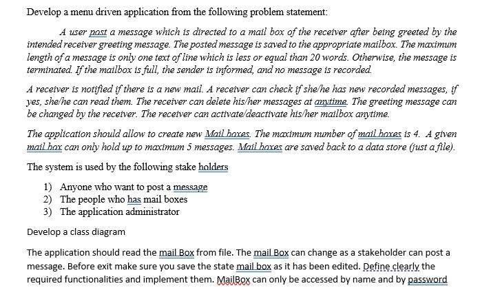 Develop a menu driven application from the following | Chegg.com