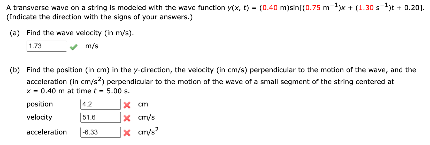 Solved A transverse wave on a string is modeled with the | Chegg.com