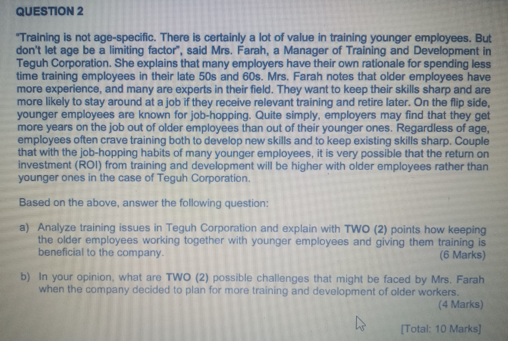 Solved "Training Is Not Age-specific. There Is Certainly A | Chegg.com